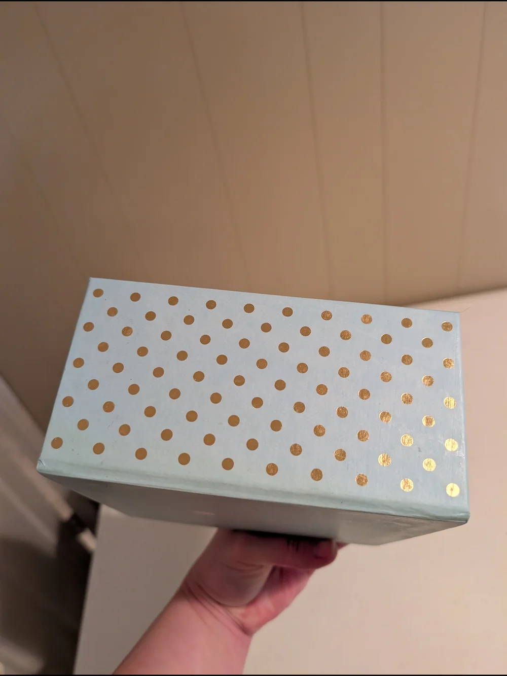 'Paris Is Calling' Light Blue Trinket Box with Gold Foil Polka Dots